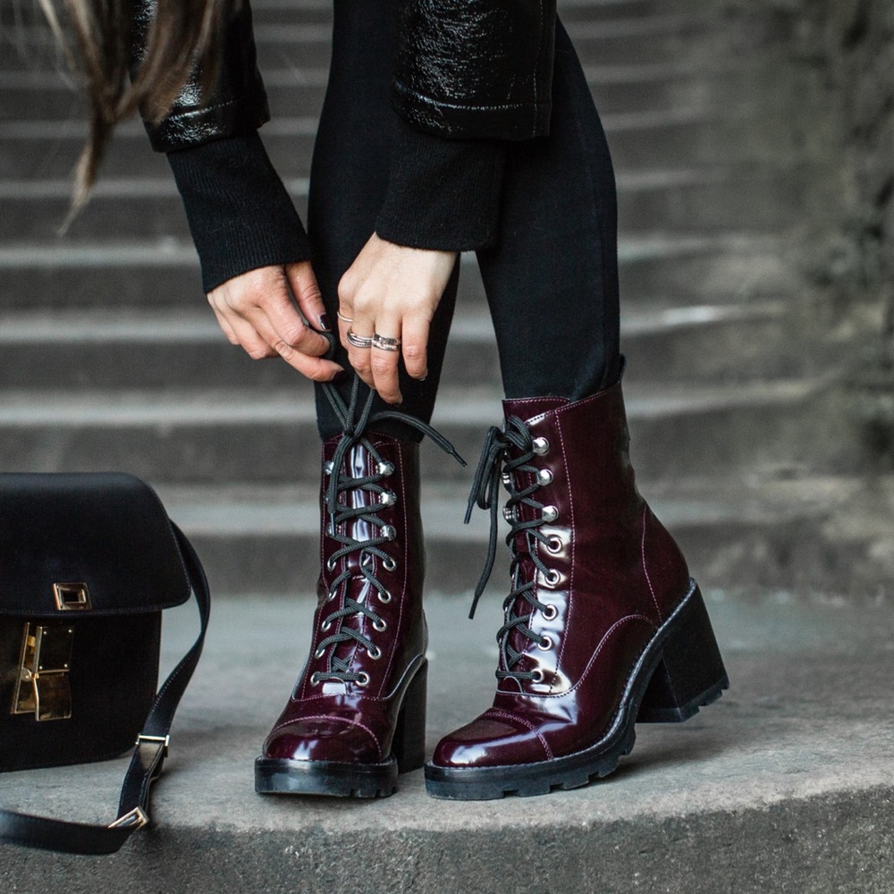 MARC FISHER “WANYA” COMBAT BOOT IN BLACK CHERRY